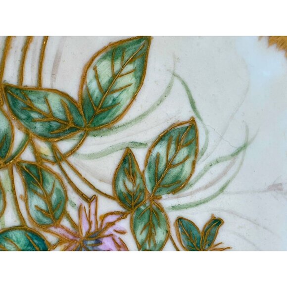 Antique Limoges Strauss & Sons Plate Heavy Gold Hand Painted Clover Flowers 8" - Picture 10 of 13